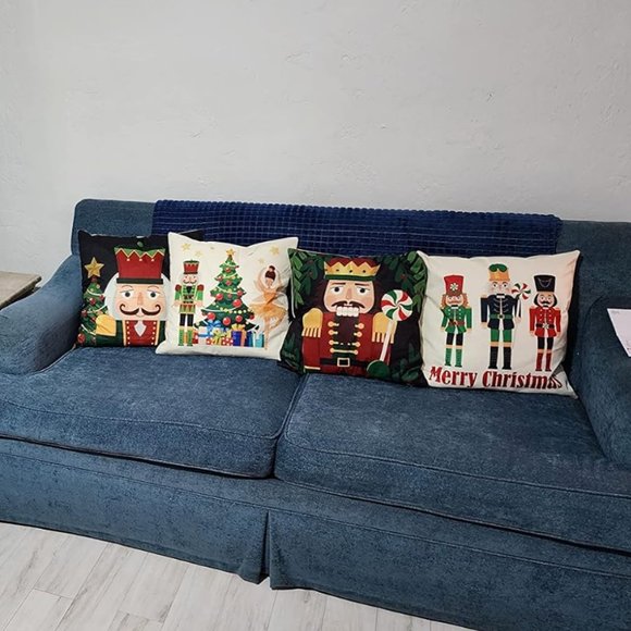 Christmas Pillow Covers Nutcracker Decoration Set Of 4 Accent Holiday Xmas Decor